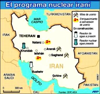 Mapa con el programa nuclear irani. Webislam